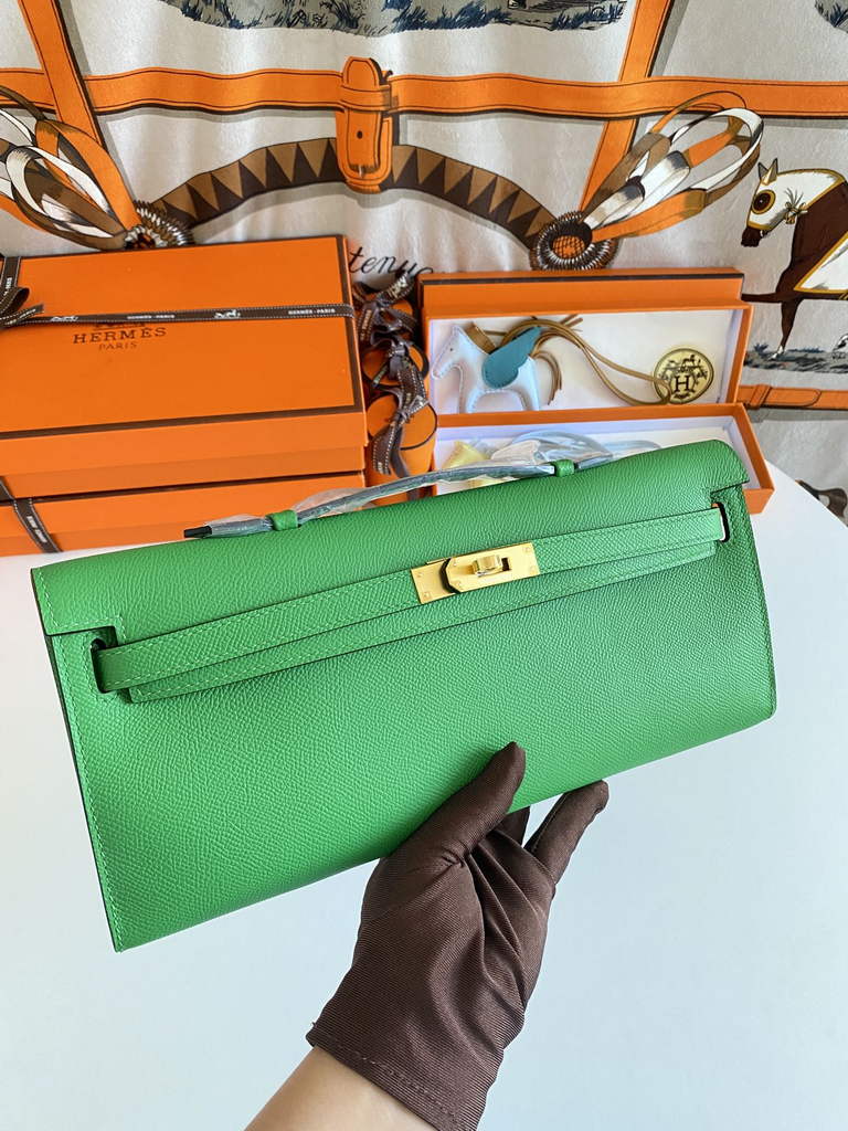 Hermès Kelly Cut Clutch 31cm Epsom Leather Gold Green - Default Title - View 7