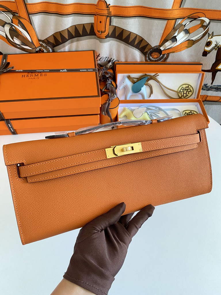 Hermès Kelly Cut Clutch 31cm Epsom Leather Orange Gold - Default Title - View 7