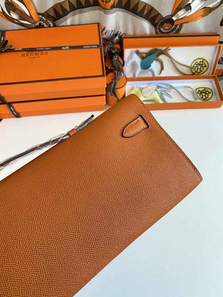 Hermès Kelly Cut Clutch 31cm Epsom Leather Orange Silver - Default Title - View 3