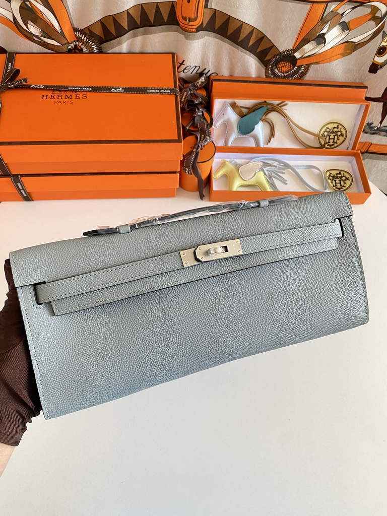 Hermès Kelly Cut Clutch 31cm Epsom Leather Gray Silver - Default Title - View 1