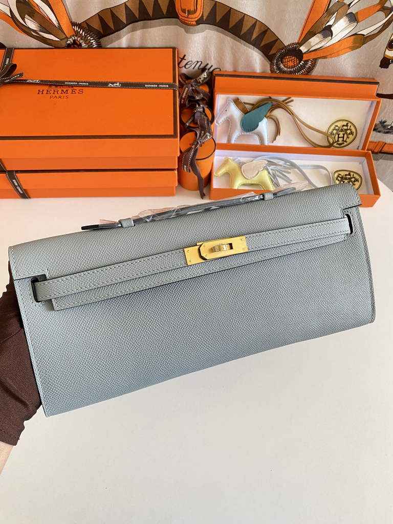 Hermès Kelly Cut Clutch 31cm Epsom Leather Gray Gold - Default Title - View 1