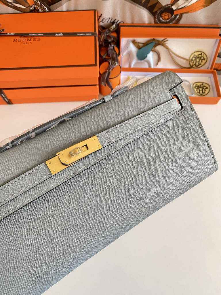Hermès Kelly Cut Clutch 31cm Epsom Leather Gray Gold - Default Title - View 4