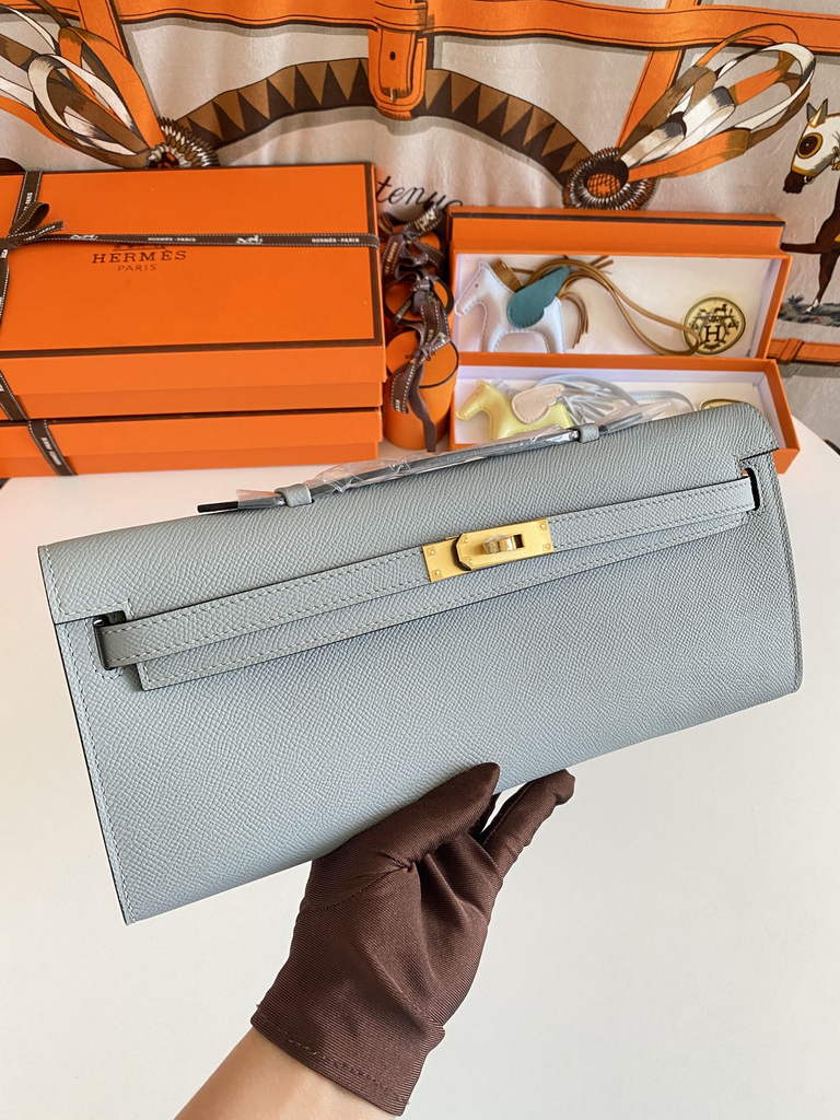 Hermès Kelly Cut Clutch 31cm Epsom Leather Gray Gold - Default Title - View 7