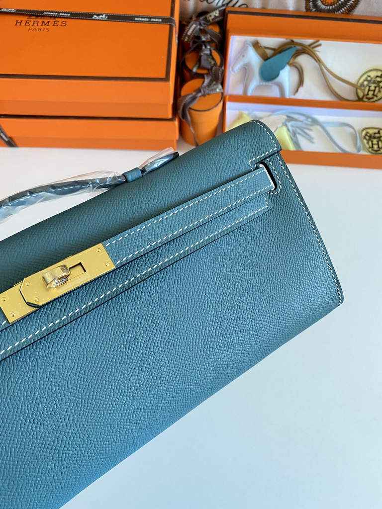 Hermès Kelly Cut Clutch 31cm Epsom Leather Blue Gold - Default Title - View 3