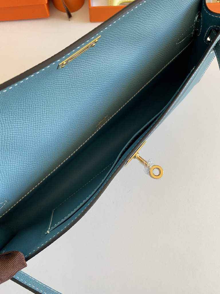 Hermès Kelly Cut Clutch 31cm Epsom Leather Blue Gold - Default Title - View 5