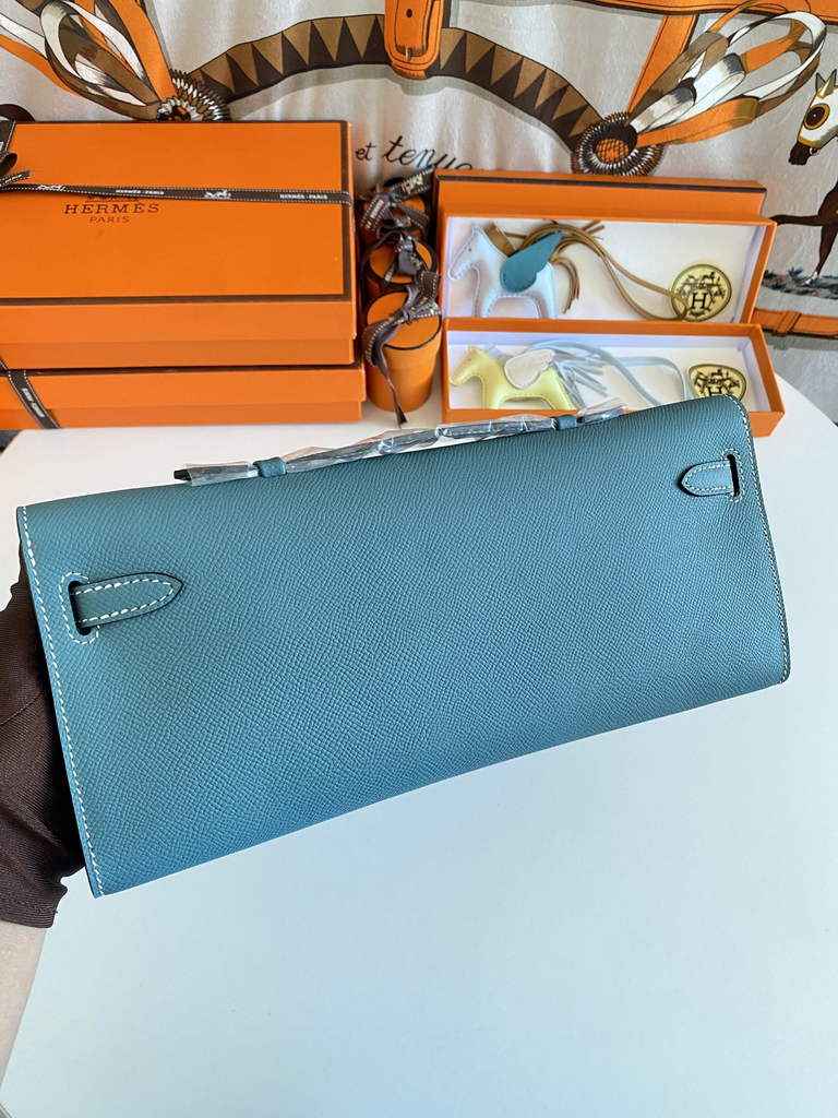 Hermès Kelly Cut Clutch 31cm Epsom Leather Blue Silver - Default Title - View 2