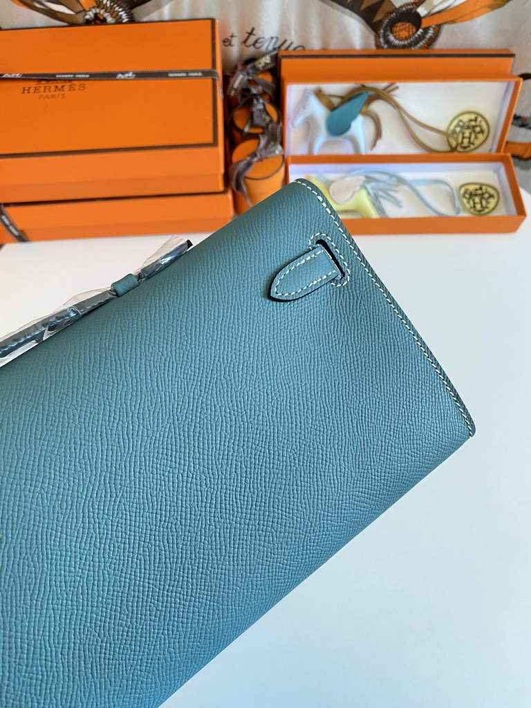 Hermès Kelly Cut Clutch 31cm Epsom Leather Blue Silver - Default Title - View 3
