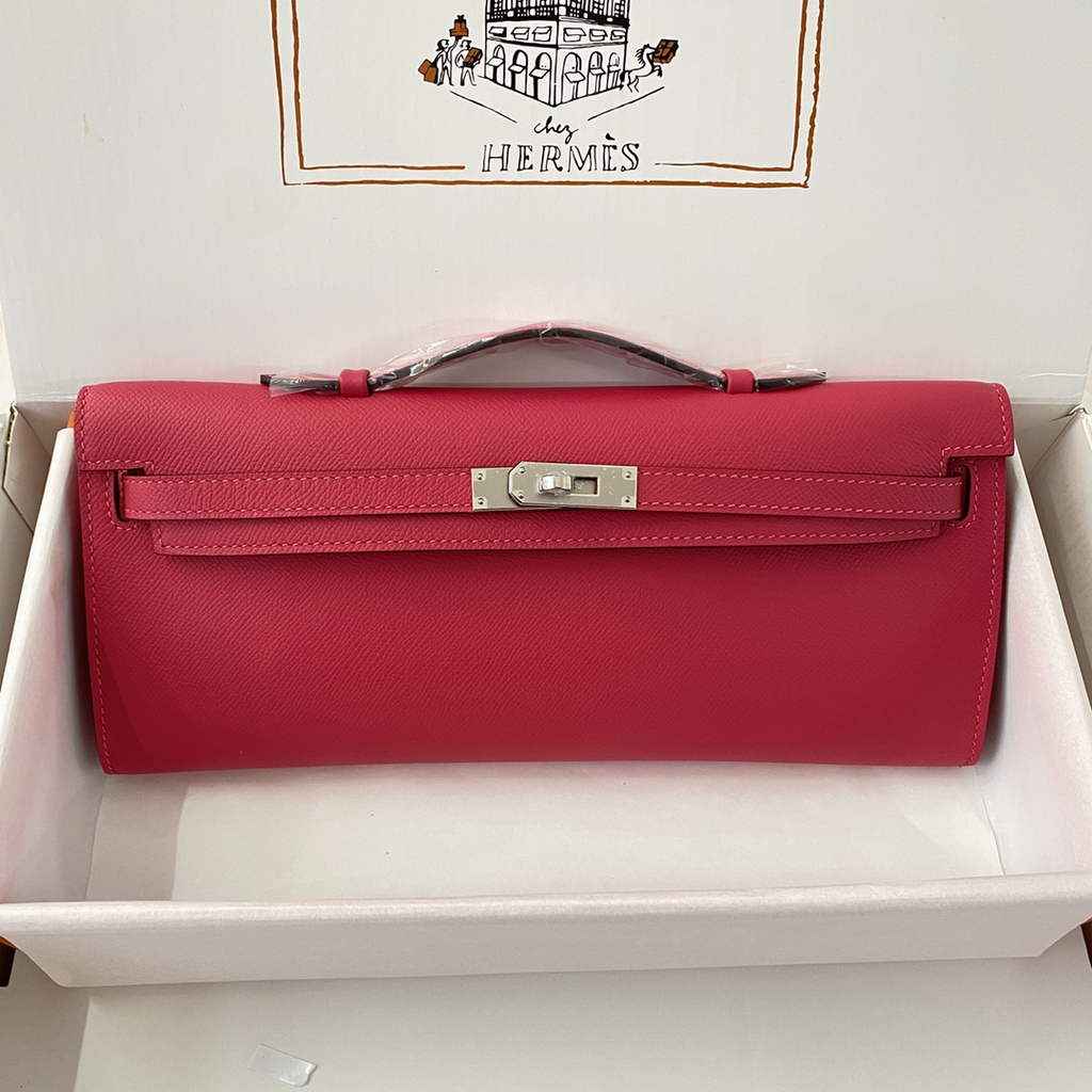 Hermès Kelly Cut Clutch 31cm Epsom Leather Plum Silver - Default Title - View 1