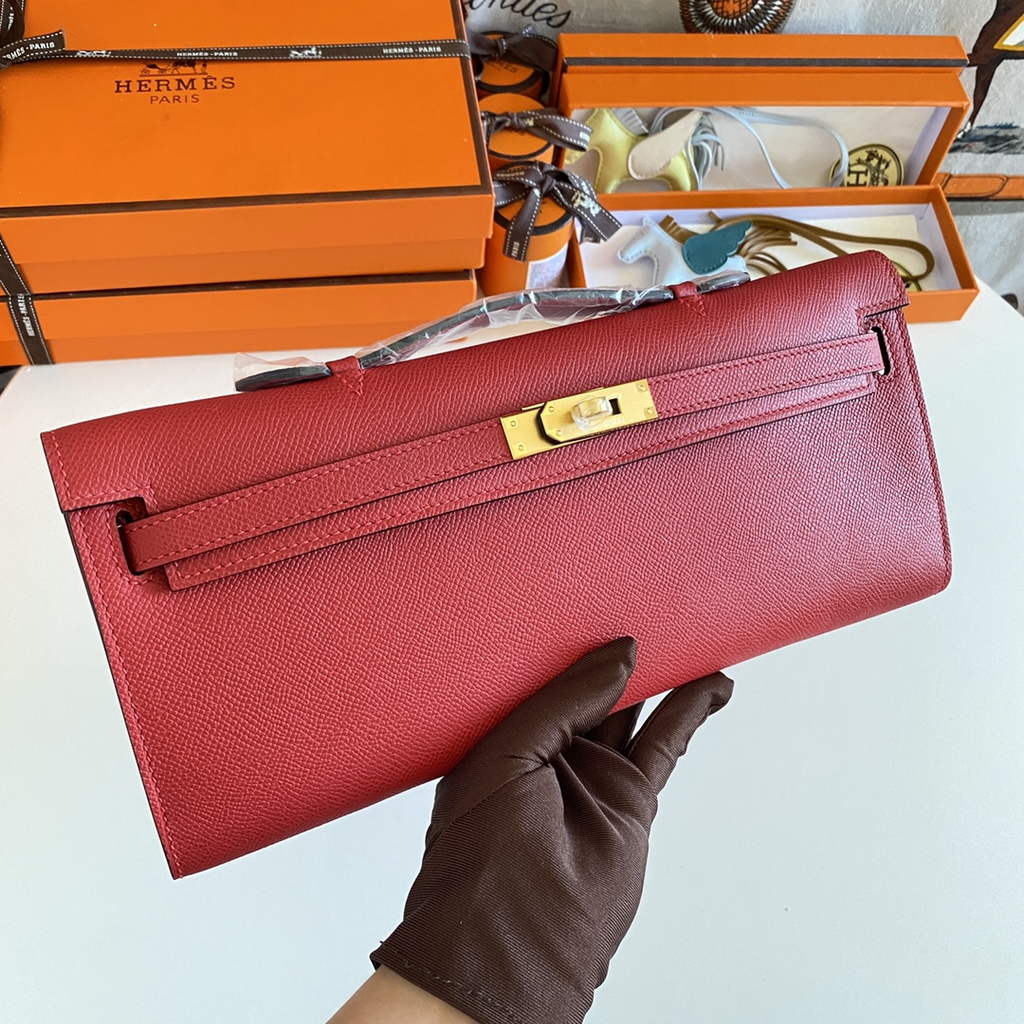 Hermès Kelly Cut Clutch 31cm Epsom Leather Red Gold - Default Title - View 7