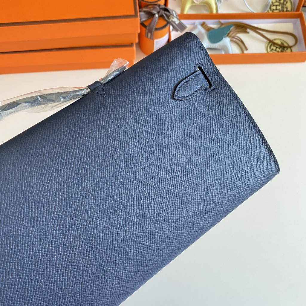 Hermès Kelly Cut Clutch 31cm Epsom Leather Navy Blue Gold - Default Title - View 3