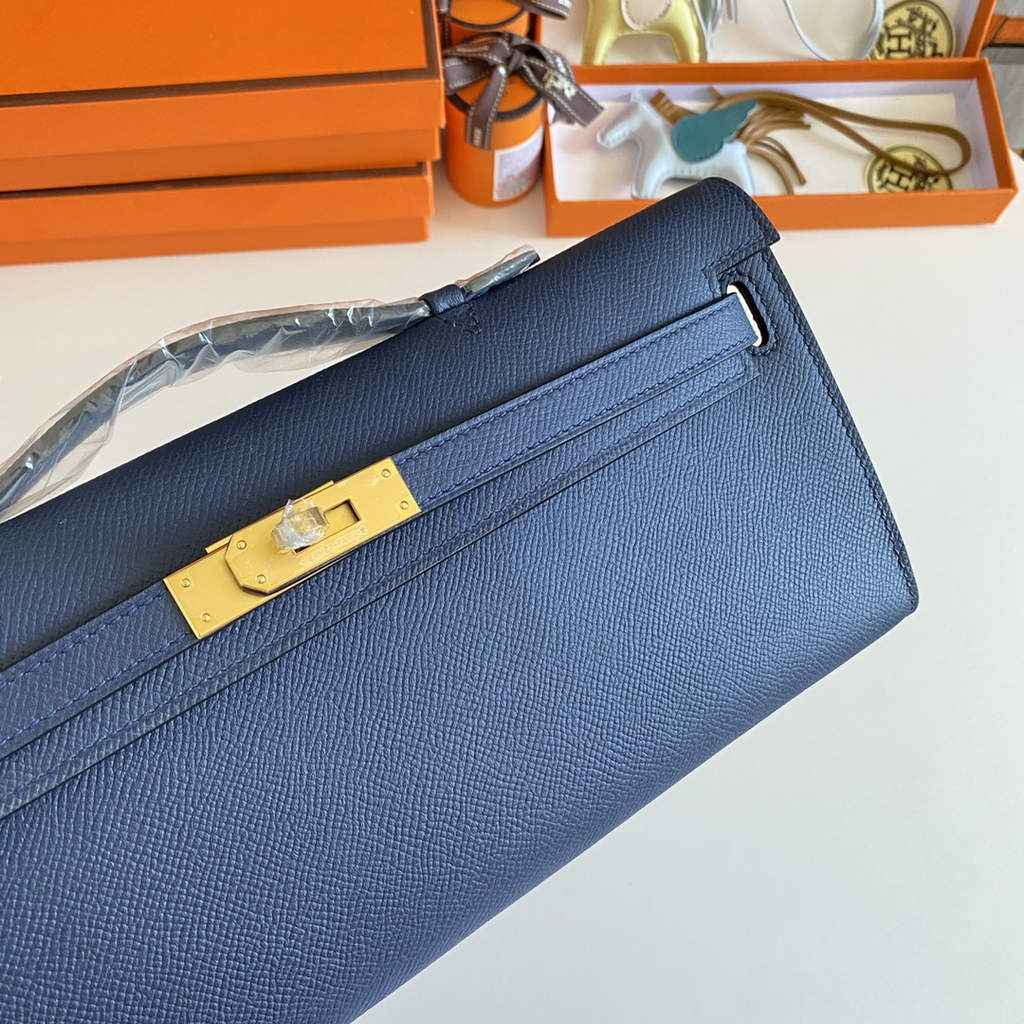 Hermès Kelly Cut Clutch 31cm Epsom Leather Navy Blue Gold - Default Title - View 4