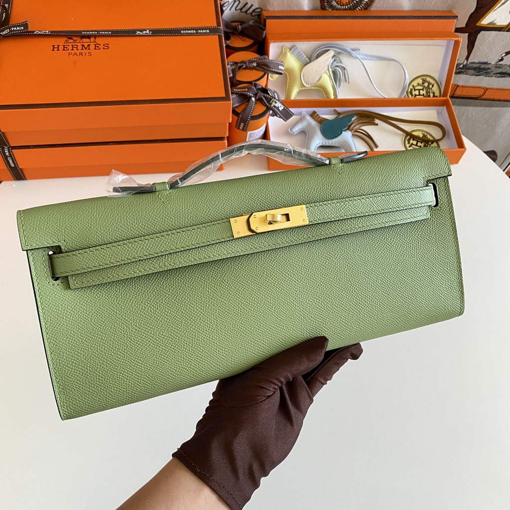 Hermès Kelly Cut Clutch 31cm Epsom Leather Green Gold - Default Title - View 7