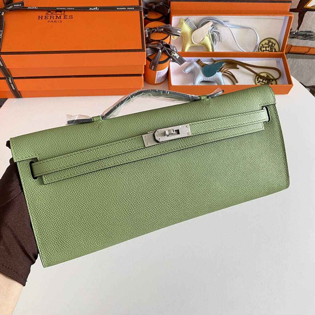 Hermès Kelly Cut Clutch 31cm Epsom Leather Green Silver - Default Title - View 1
