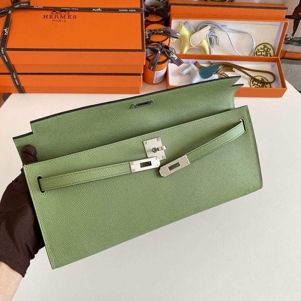 Hermès Kelly Cut Clutch 31cm Epsom Leather Green Silver - Default Title - View 6
