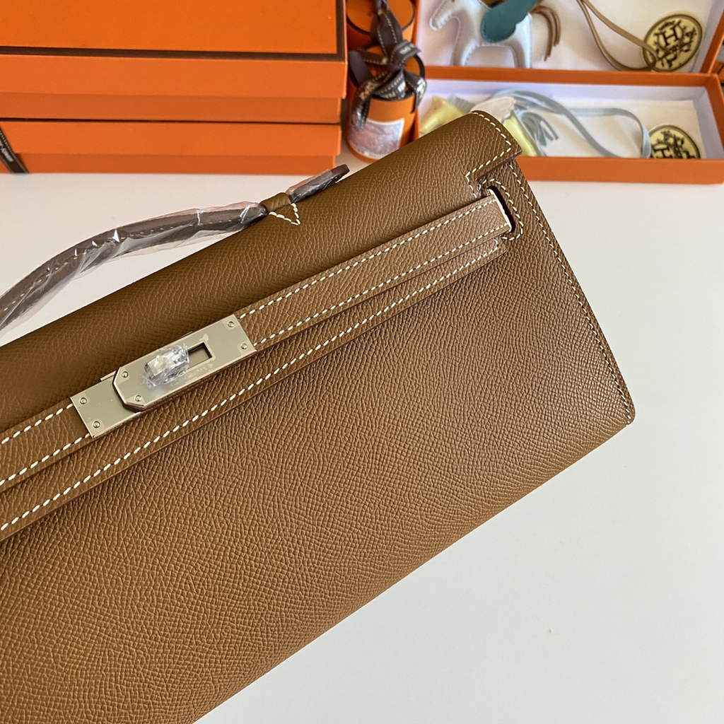 Hermès Kelly Cut Clutch 31cm Epsom Leather Light Brown Silver - Default Title - View 4
