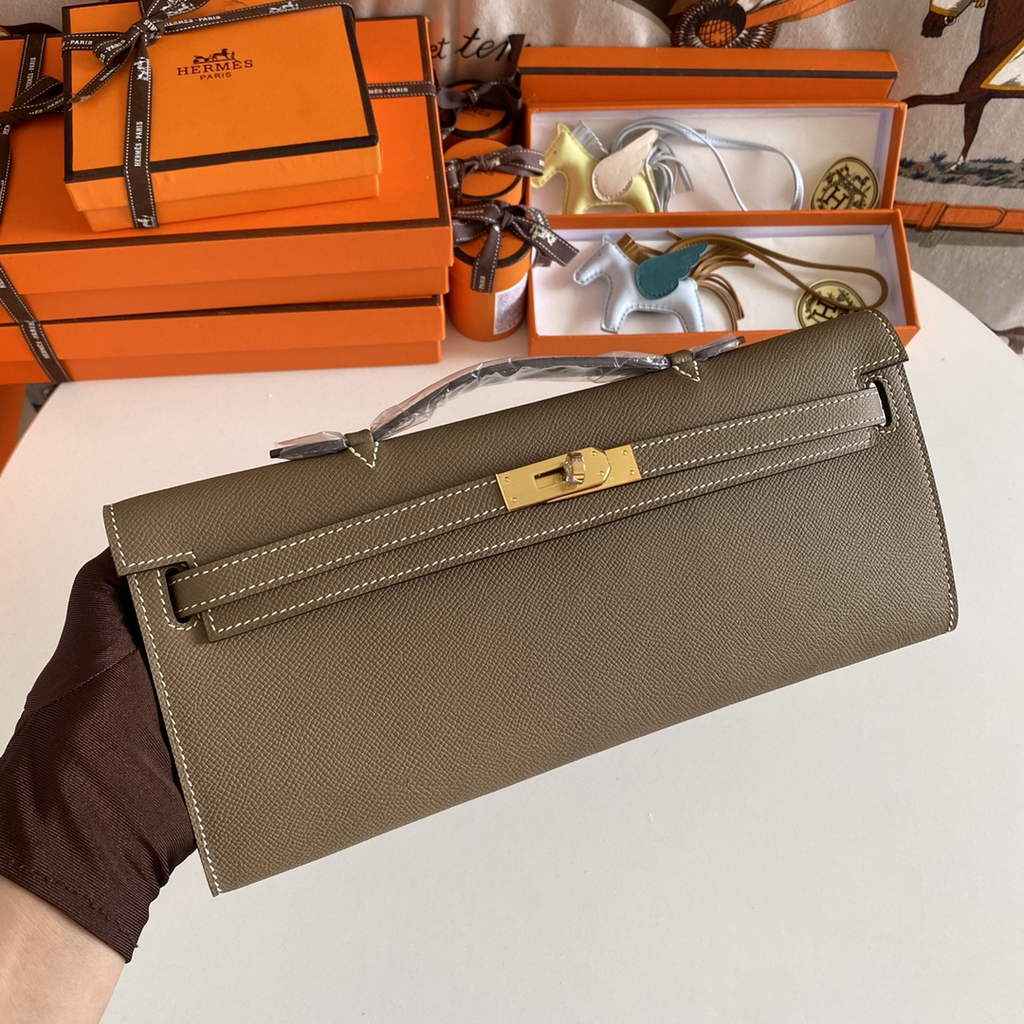 Hermès Kelly Cut Clutch 31cm Epsom Leather Gray Gold - Default Title - View 1