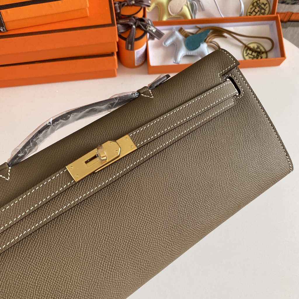 Hermès Kelly Cut Clutch 31cm Epsom Leather Gray Gold - Default Title - View 4