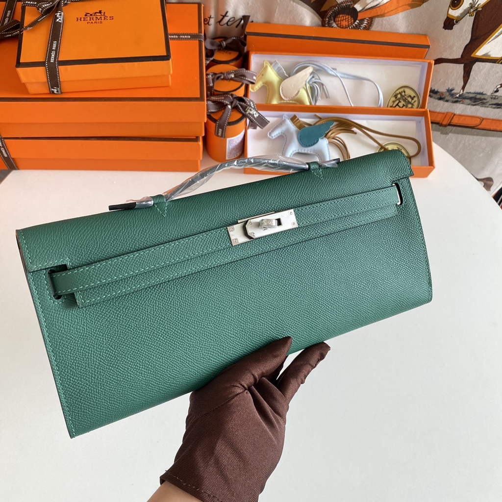 Hermès Kelly Cut Clutch 31cm Epsom Leather Dark Green Silver - Default Title - View 8