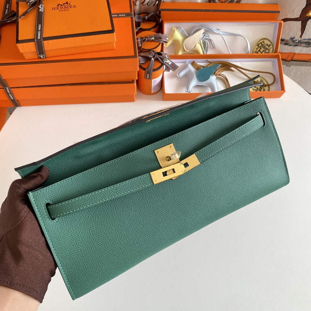 Hermès Kelly Cut Clutch 31cm Epsom Leather Dark Green Gold - Default Title - View 7