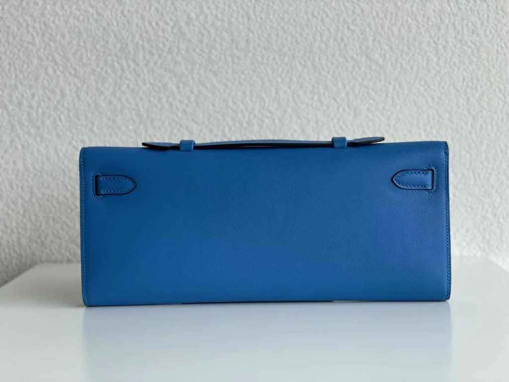 Hermès Kelly Cut Clutch 31cm Swift Leather Blue Silver - Default Title - View 3