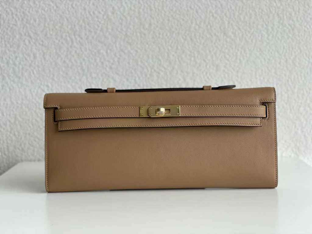 Hermès Kelly Cut Clutch 31cm Swift Leather Kakhi Gold - Default Title - View 1