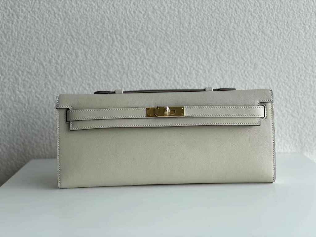 Hermès Kelly Cut Clutch 31cm Swift Leather Beige Silver - Default Title - View 1
