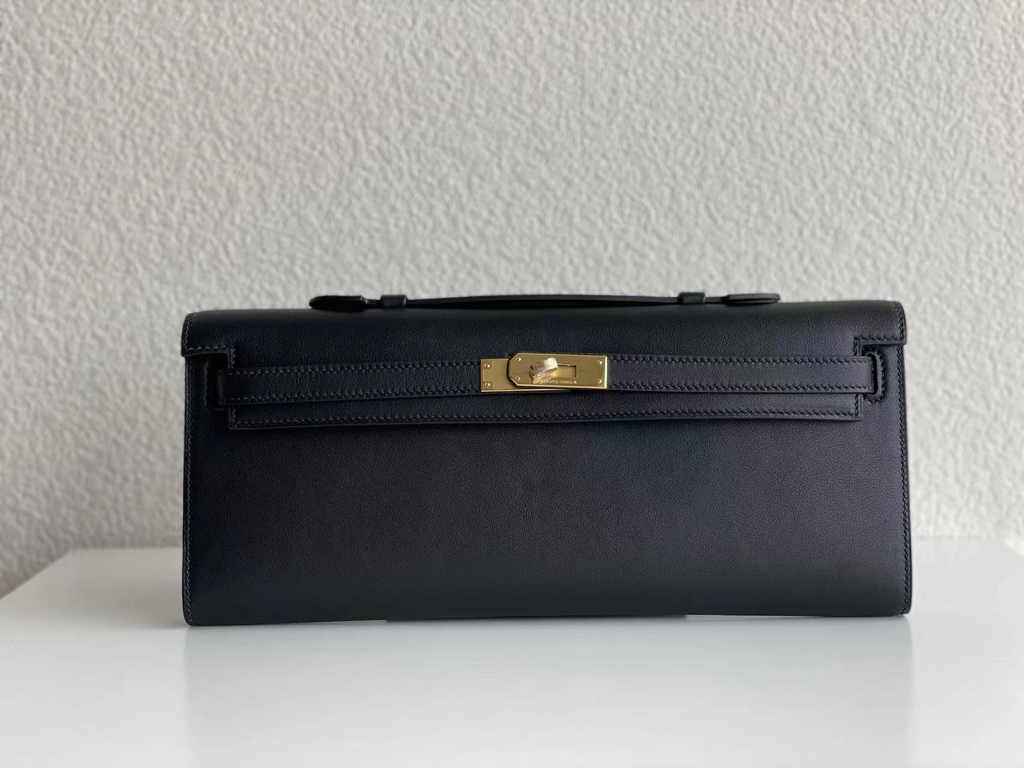Hermès Kelly Cut Clutch 31cm Swift Leather Black Gold - Default Title - View 1