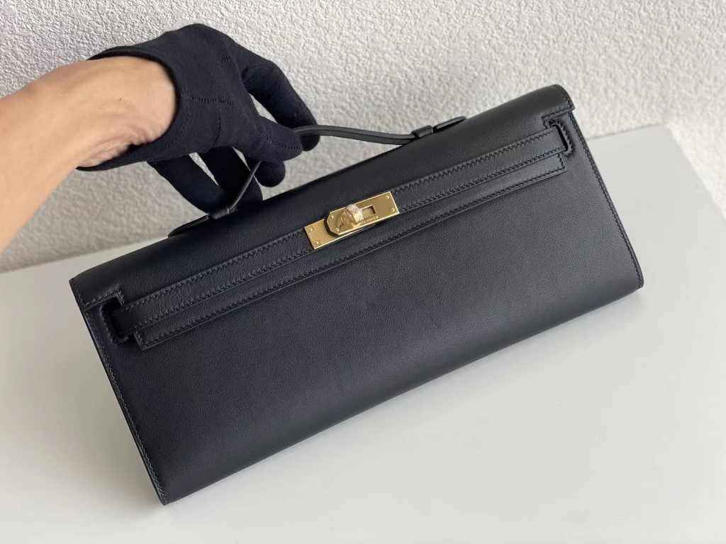 Hermès Kelly Cut Clutch 31cm Swift Leather Black Gold - Default Title - View 2