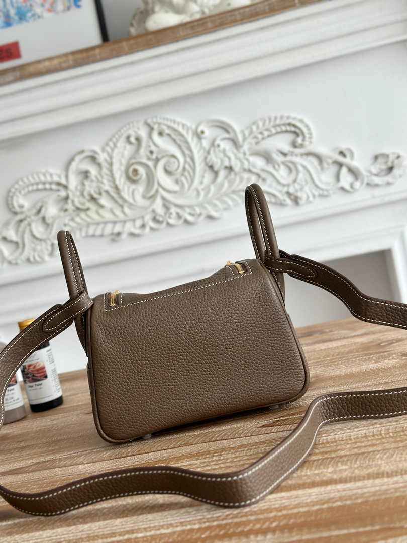 Hermes Lindy Mini Bag Togo Leather Gray Gold H68602 - Default Title - View 3