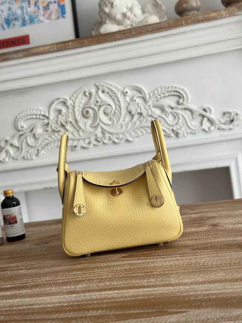 Hermes Lindy Mini Bag Togo Leather Light Yellow Gold H68604 - Default Title - View 1