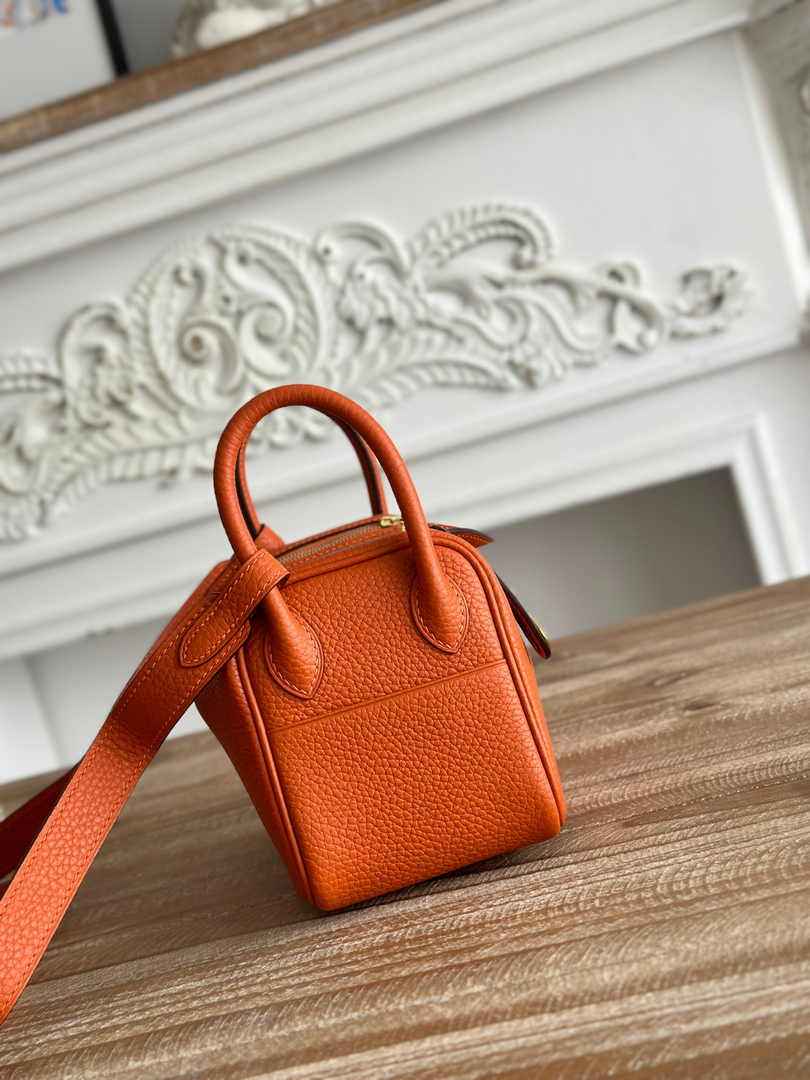 Hermes Lindy Mini Bag Togo Leather Orange Gold H68606 - Default Title - View 2