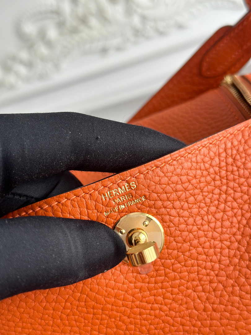 Hermes Lindy Mini Bag Togo Leather Orange Gold H68606 - Default Title - View 7