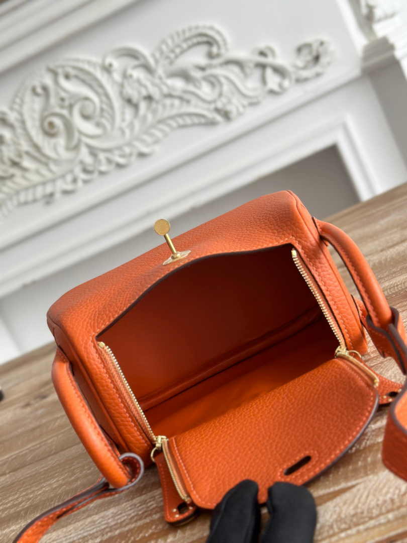 Hermes Lindy Mini Bag Togo Leather Orange Gold H68606 - Default Title - View 9