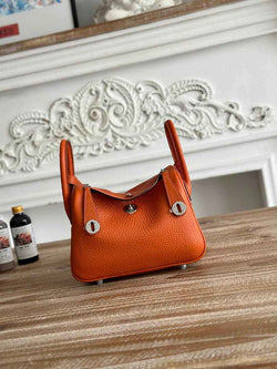 Hermes Lindy Mini Bag Togo Leather Orange Silver H68607 - Default Title - View 1