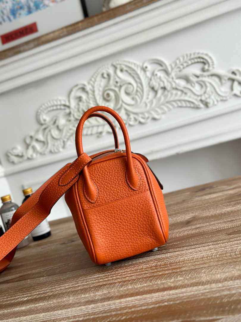 Hermes Lindy Mini Bag Togo Leather Orange Silver H68607 - Default Title - View 2