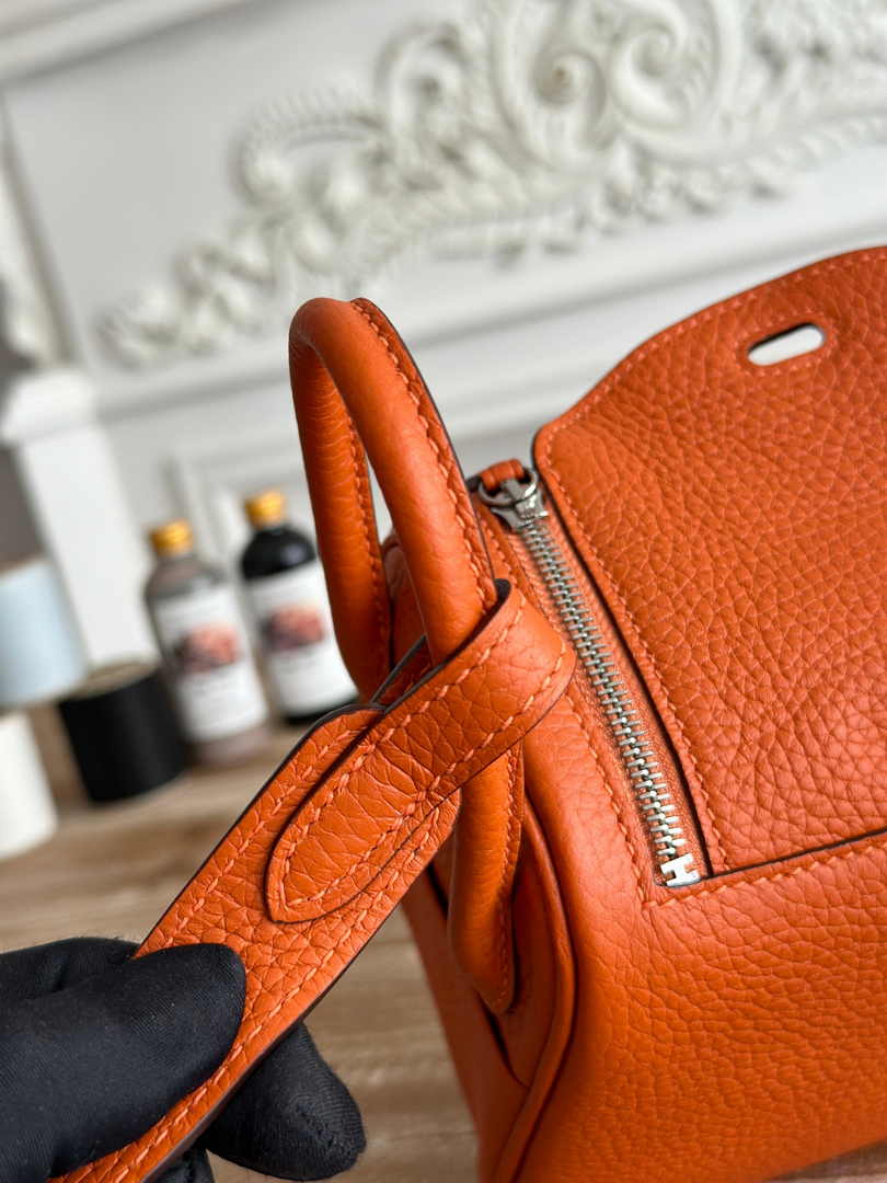 Hermes Lindy Mini Bag Togo Leather Orange Silver H68607 - Default Title - View 5