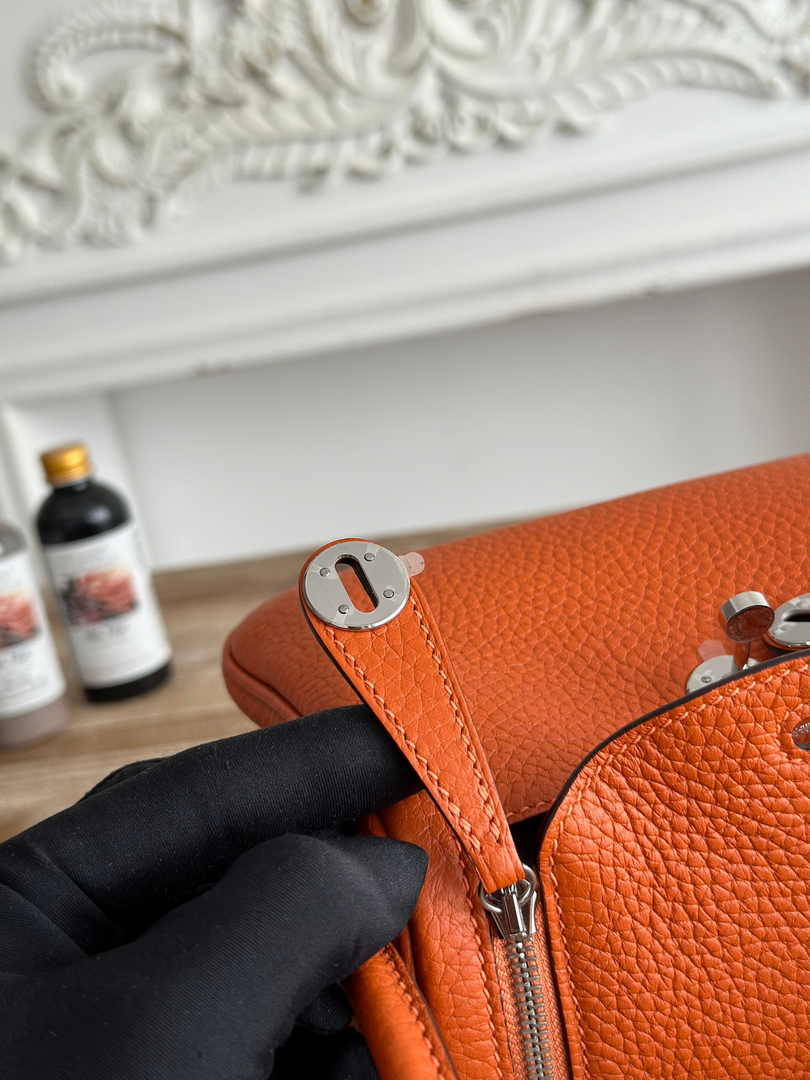 Hermes Lindy Mini Bag Togo Leather Orange Silver H68607 - Default Title - View 6
