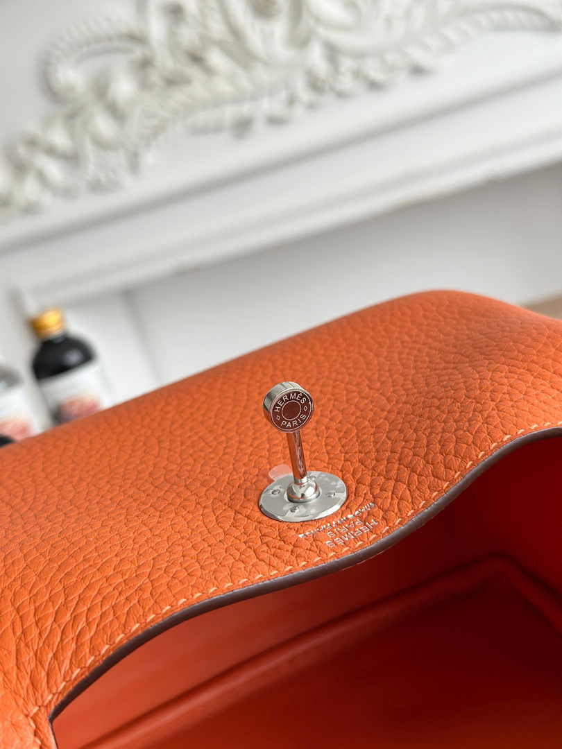 Hermes Lindy Mini Bag Togo Leather Orange Silver H68607 - Default Title - View 8