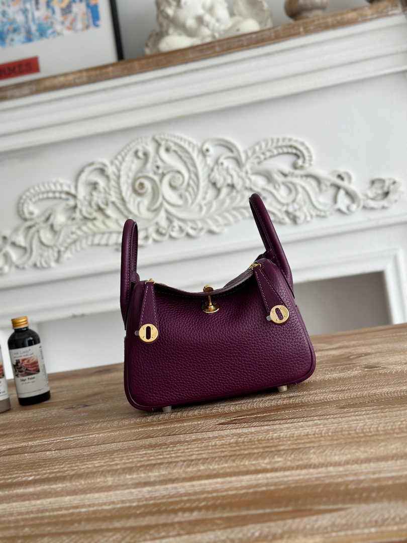 Hermes Lindy Mini Bag Togo Leather Purple Gold H68613 - Default Title - View 1
