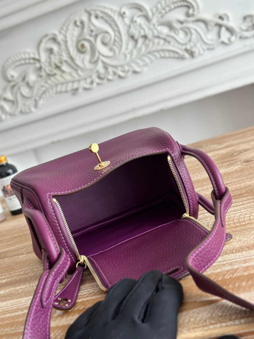 Hermes Lindy Mini Bag Togo Leather Purple Gold H68613 - Default Title - View 9