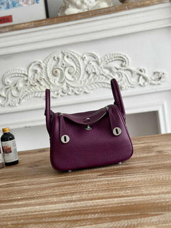Hermes Lindy Mini Bag Togo Leather Purple Silver H68614 - Default Title - View 1