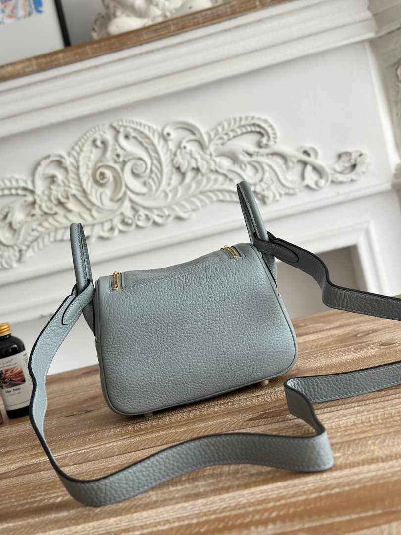 Hermes Lindy Mini Bag Togo Leather Light Blue Gold H68618 - Default Title - View 3
