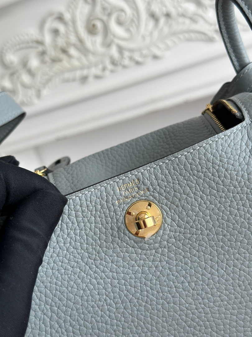 Hermes Lindy Mini Bag Togo Leather Light Blue Gold H68618 - Default Title - View 7
