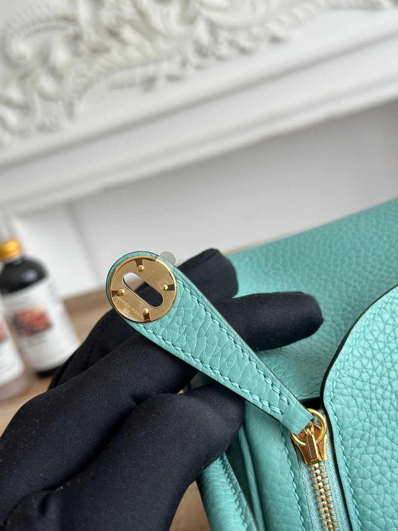 Hermes Lindy Mini Bag Togo Leather Blue Green Gold H68619 - Default Title - View 6