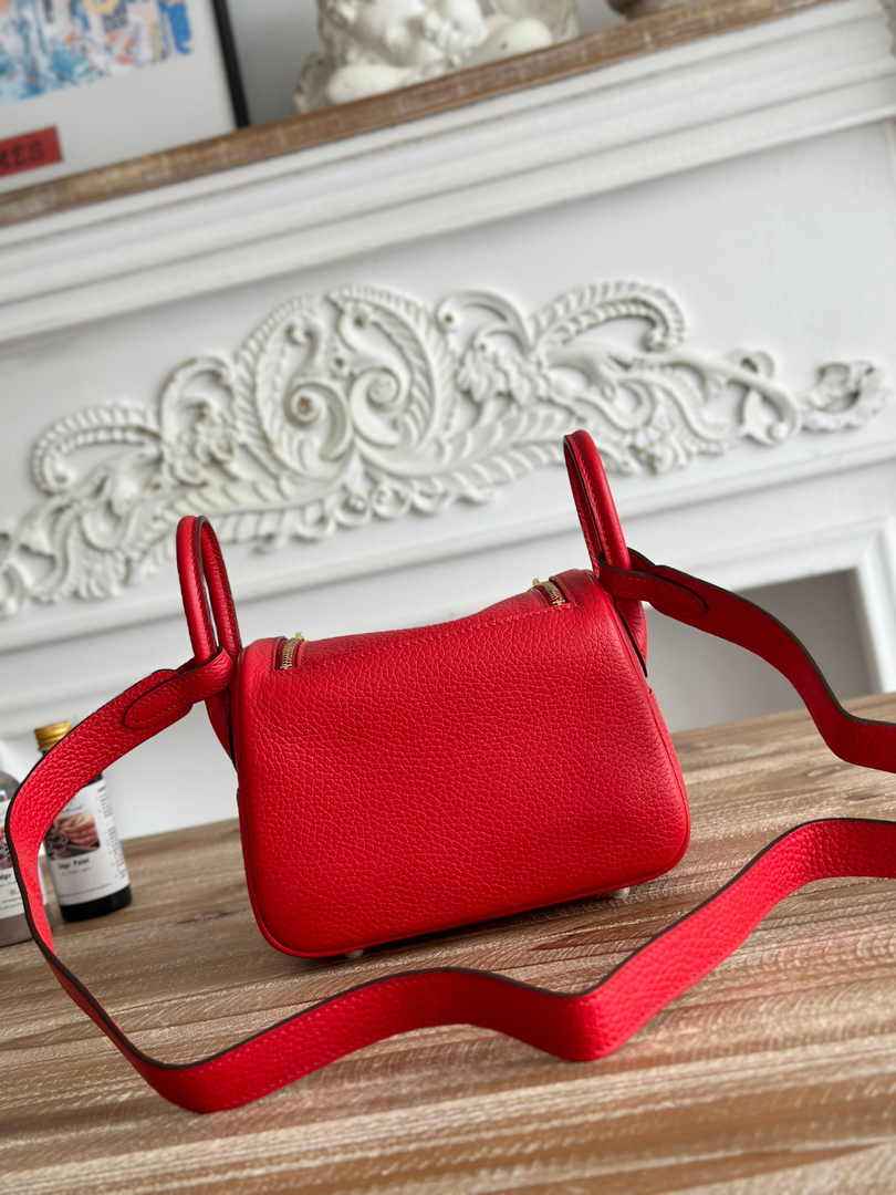 Hermes Lindy Mini Bag Togo Leather Red Gold H68620 - Default Title - View 3