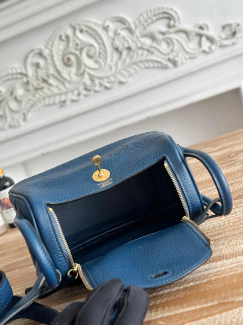 Hermes Lindy Mini Bag Togo Leather Dark Blue Gold H68621 - Default Title - View 9