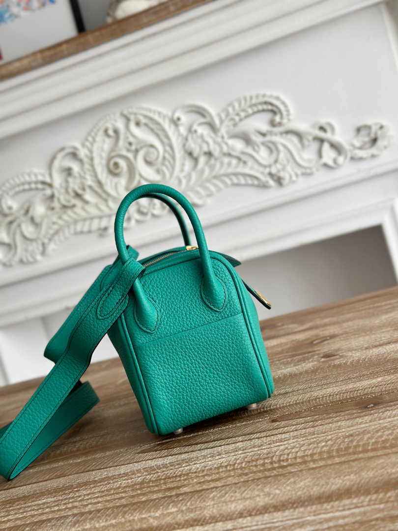 Hermes Lindy Mini Bag Togo Leather Green Gold H68623 - Default Title - View 2