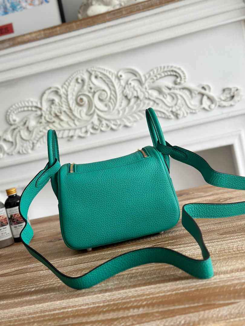 Hermes Lindy Mini Bag Togo Leather Green Gold H68623 - Default Title - View 3