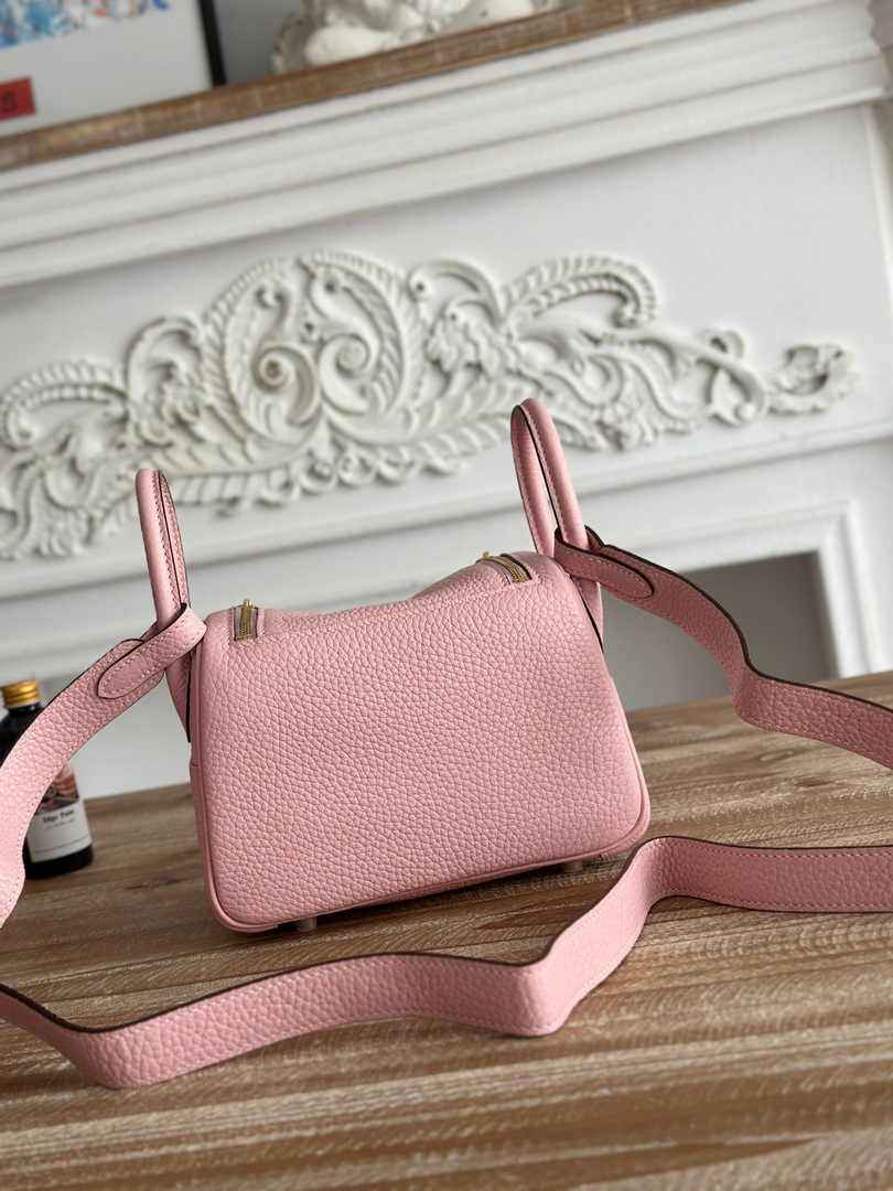 Hermes Lindy Mini Bag Togo Leather Light Pink Gold H68624 - Default Title - View 3