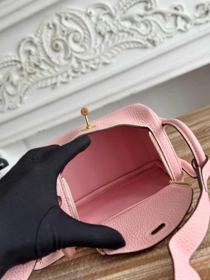Hermes Lindy Mini Bag Togo Leather Light Pink Gold H68624 - Default Title - View 9